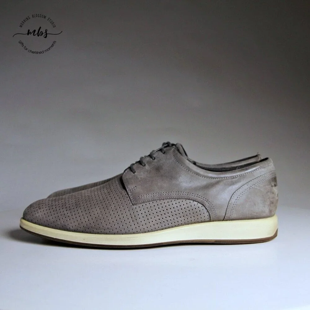 Ecco‎ Jared Low-Top Round Toe Suede Leather Oxfords Shoes Grey Men EU 44